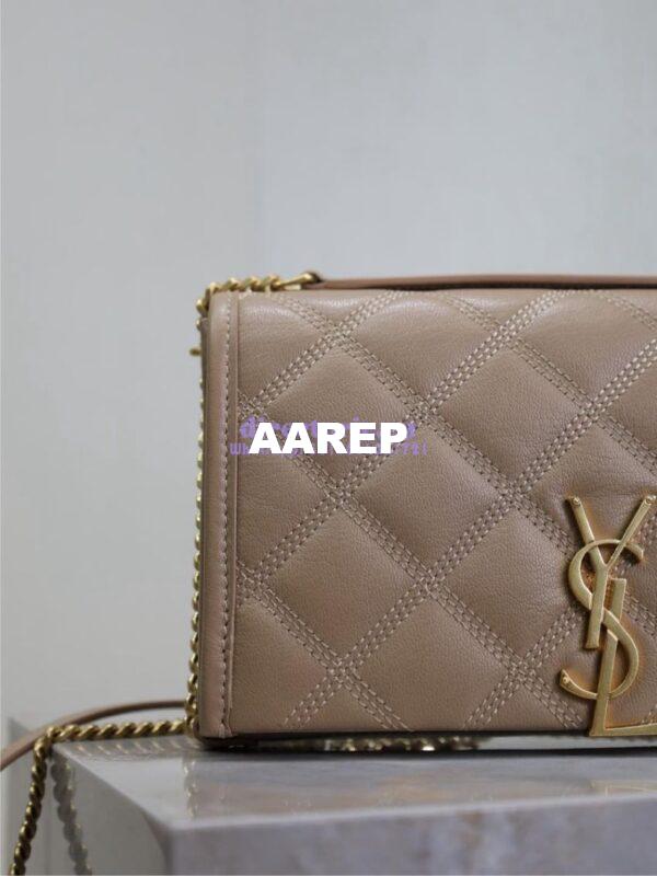 Replica YSL Saint Laurent Becky Chain Wallet In Diamond-quilted Lambskin 585031 Dark Beige 17