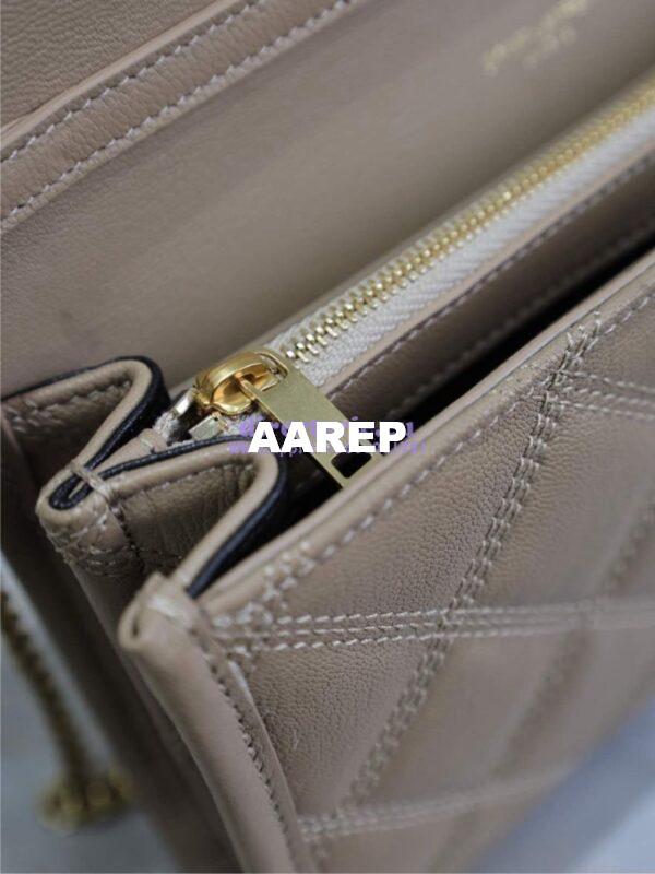 Replica YSL Saint Laurent Becky Chain Wallet In Diamond-quilted Lambskin 585031 Dark Beige 18