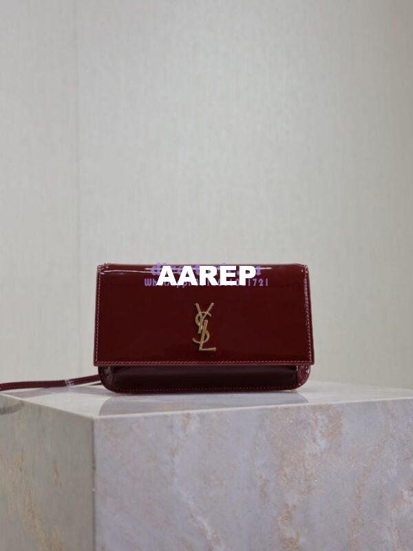 Replica YSL Saint Laurent Cassandre Phone Holder In Patent Leather 635095 Rouge Cabernet 3
