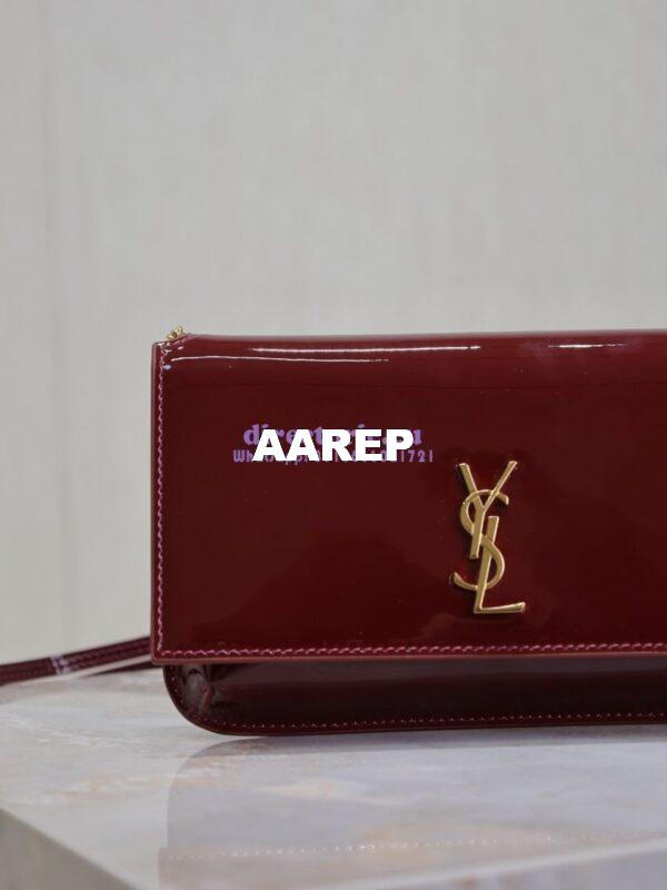 Replica YSL Saint Laurent Cassandre Phone Holder In Patent Leather 635095 Rouge Cabernet 4