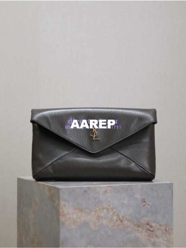 Replica Saint Laurent YSL Cassandre Large Envelope Pouch In Grained Lambskin 769307 Light Musk 3