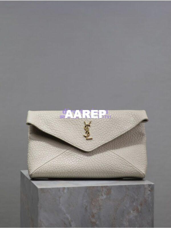 Replica Saint Laurent YSL Cassandre Large Envelope Pouch In Grained Lambskin 769307 Blanc 3