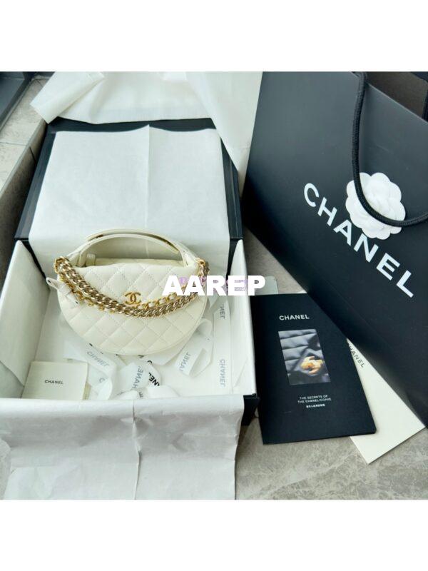 Replica Chanel 24P Grained Calfskin Pouch with Chain AP3943 White 3