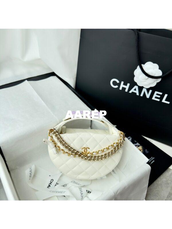 Replica Chanel 24P Grained Calfskin Pouch with Chain AP3943 White 4