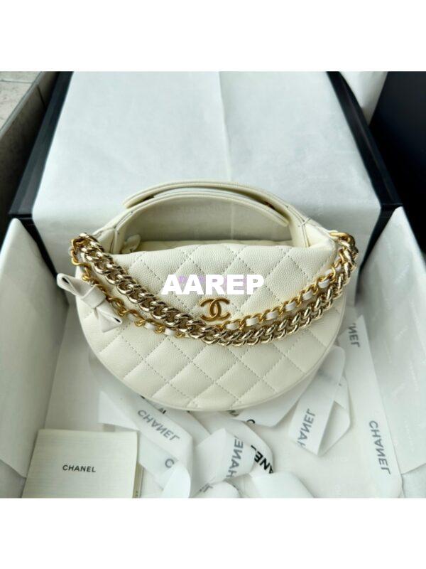 Replica Chanel 24P Grained Calfskin Pouch with Chain AP3943 White 5