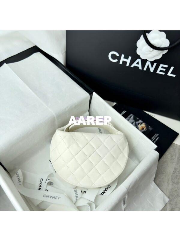 Replica Chanel 24P Grained Calfskin Pouch with Chain AP3943 White 9