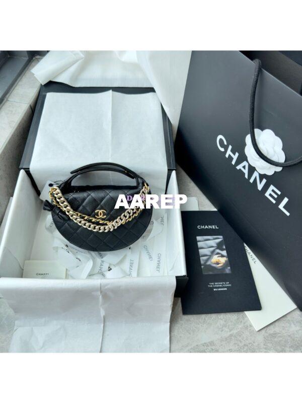Replica Chanel 24P Grained Calfskin Pouch with Chain AP3943 Black 3