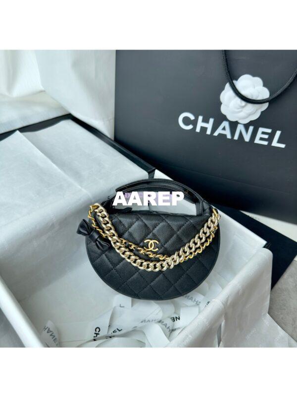 Replica Chanel 24P Grained Calfskin Pouch with Chain AP3943 Black 4