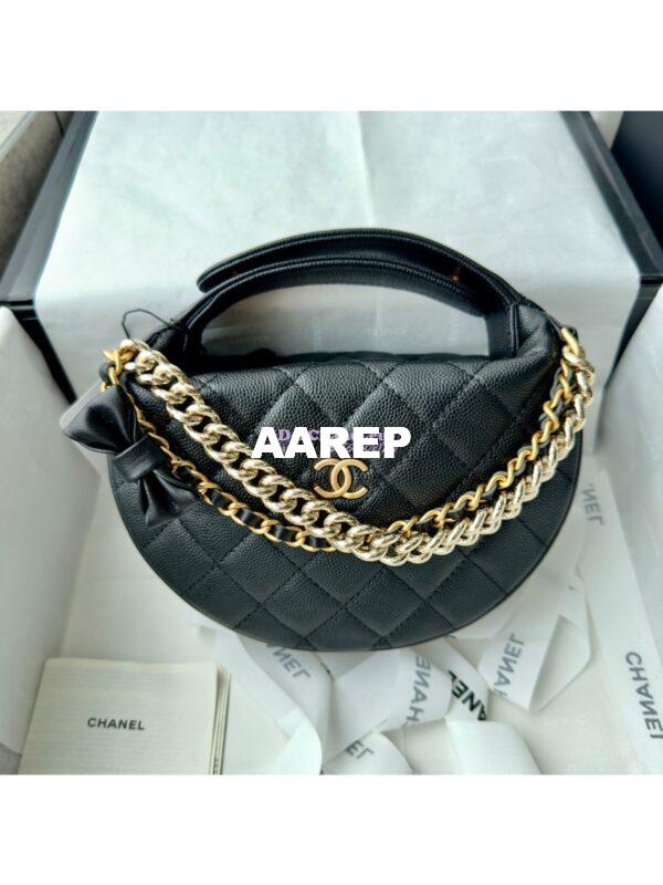 Replica Chanel 24P Grained Calfskin Pouch with Chain AP3943 Black 5
