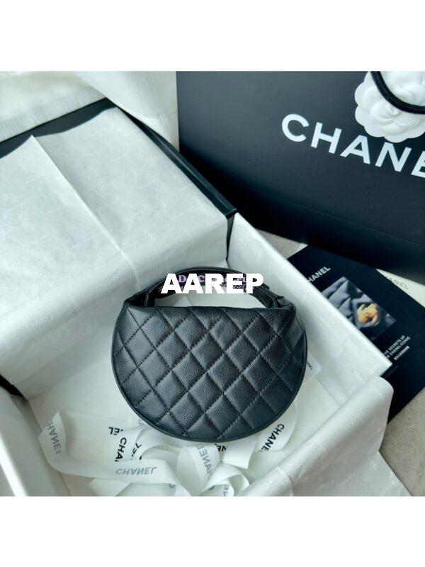 Replica Chanel 24P Grained Calfskin Pouch with Chain AP3943 Black 11