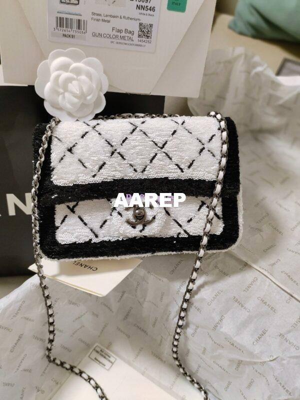Replica Chanel Small Flap Bag AS4561 Sequins & Black Metal White Black Limited Edition 3