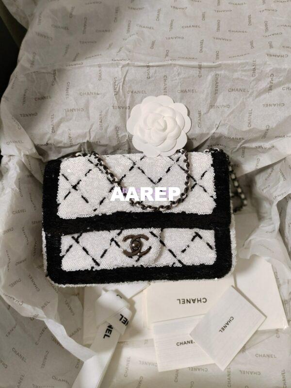 Replica Chanel Small Flap Bag AS4561 Sequins & Black Metal White Black Limited Edition 4