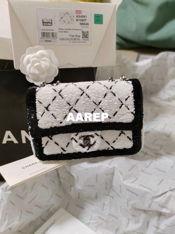 Replica Chanel Small Flap Bag AS4561 Sequins & Black Metal White Black Limited Edition 5