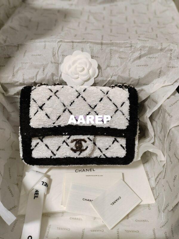 Replica Chanel Small Flap Bag AS4561 Sequins & Black Metal White Black Limited Edition 6
