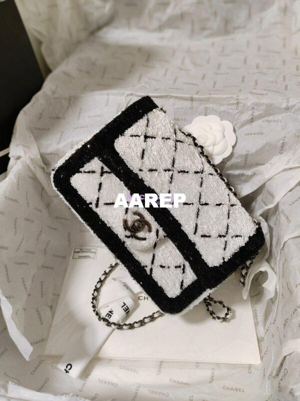 Replica Chanel Small Flap Bag AS4561 Sequins & Black Metal White Black Limited Edition 7