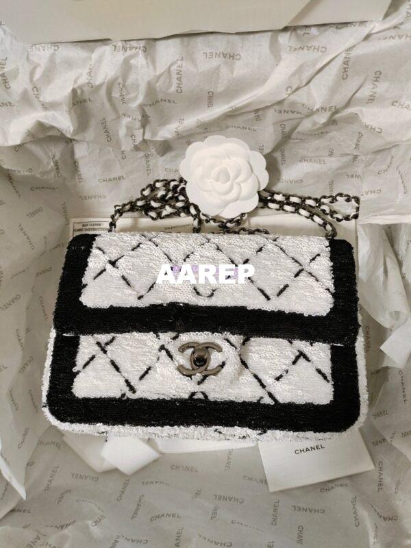 Replica Chanel Small Flap Bag AS4561 Sequins & Black Metal White Black Limited Edition 9