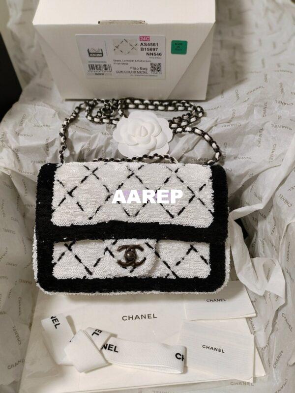 Replica Chanel Small Flap Bag AS4561 Sequins & Black Metal White Black Limited Edition 10