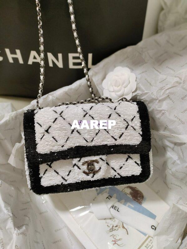 Replica Chanel Small Flap Bag AS4561 Sequins & Black Metal White Black Limited Edition 11