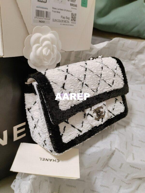 Replica Chanel Small Flap Bag AS4561 Sequins & Black Metal White Black Limited Edition 12