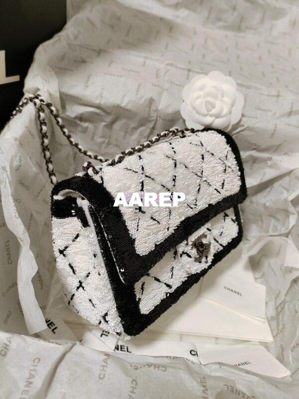 Replica Chanel Small Flap Bag AS4561 Sequins & Black Metal White Black Limited Edition 14