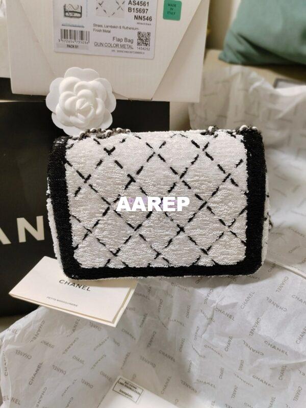 Replica Chanel Small Flap Bag AS4561 Sequins & Black Metal White Black Limited Edition 19