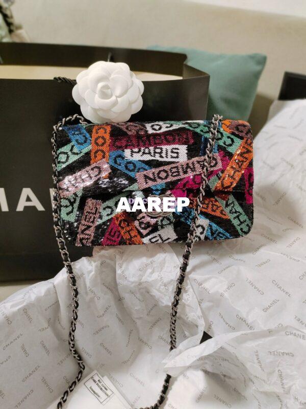 Replica Chanel Small Flap Bag AS4561 Sequins & Black, Orange, White & Blue Limited Edition