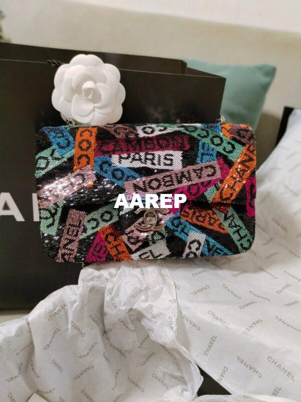 Replica Chanel Small Flap Bag AS4561 Sequins & Black, Orange, White & Blue Limited Edition 2