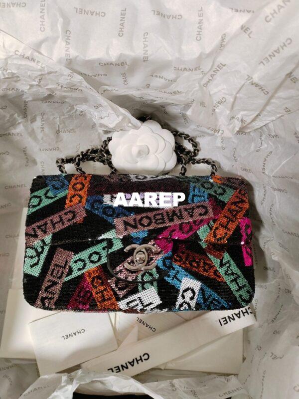 Replica Chanel Small Flap Bag AS4561 Sequins & Black, Orange, White & Blue Limited Edition 5
