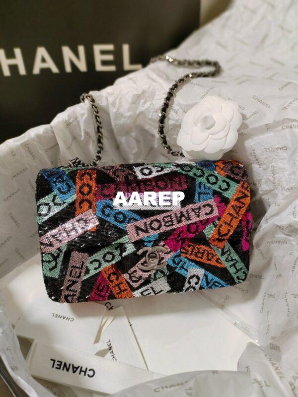 Replica Chanel Small Flap Bag AS4561 Sequins & Black, Orange, White & Blue Limited Edition 6
