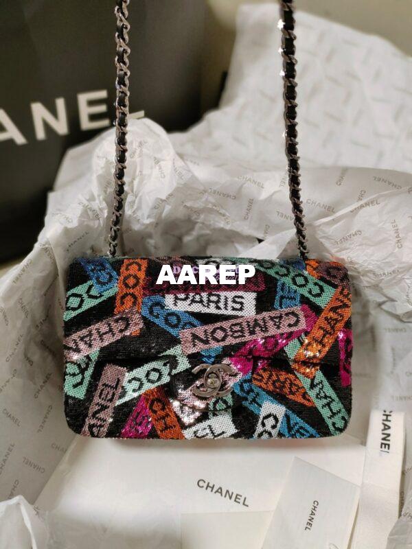 Replica Chanel Small Flap Bag AS4561 Sequins & Black, Orange, White & Blue Limited Edition 7