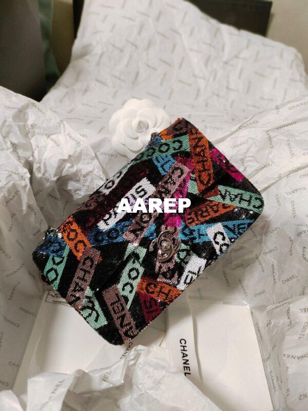 Replica Chanel Small Flap Bag AS4561 Sequins & Black, Orange, White & Blue Limited Edition 8