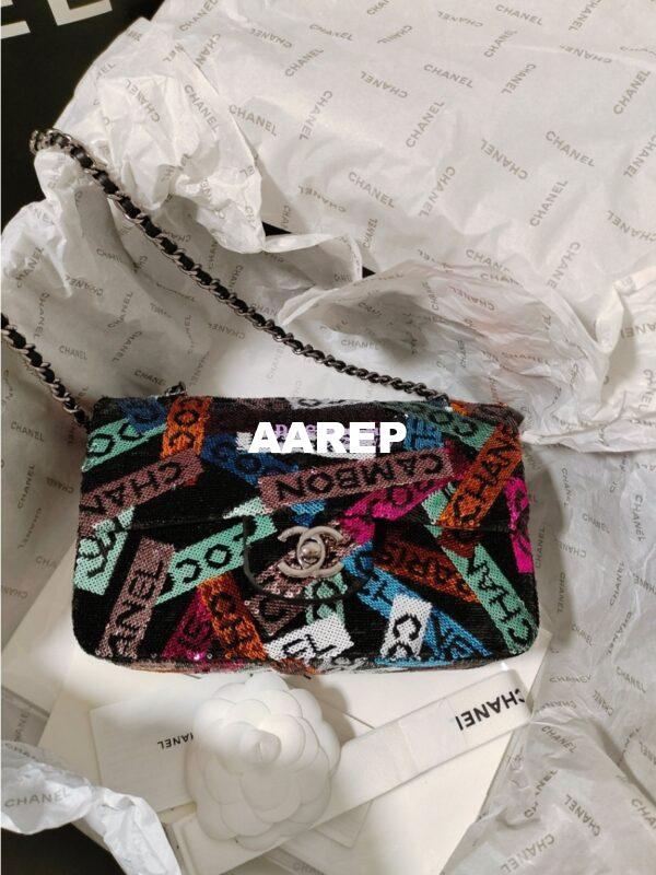 Replica Chanel Small Flap Bag AS4561 Sequins & Black, Orange, White & Blue Limited Edition 12