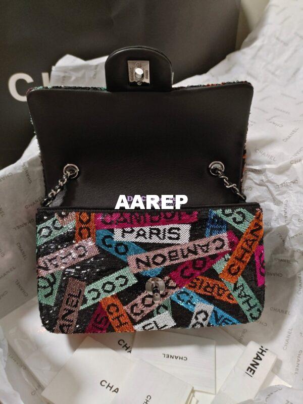 Replica Chanel Small Flap Bag AS4561 Sequins & Black, Orange, White & Blue Limited Edition 13