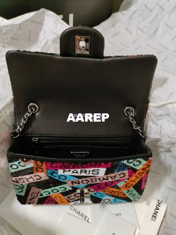Replica Chanel Small Flap Bag AS4561 Sequins & Black, Orange, White & Blue Limited Edition 14