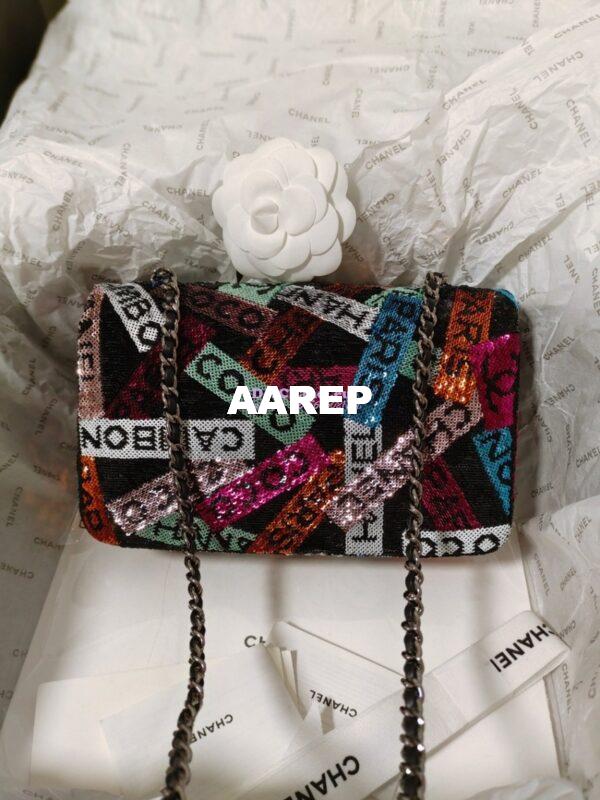 Replica Chanel Small Flap Bag AS4561 Sequins & Black, Orange, White & Blue Limited Edition 17