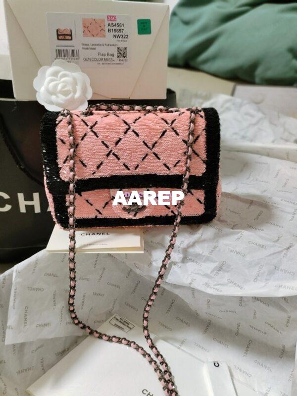 Replica Chanel Small Flap Bag AS4561 Sequins & Black Metal Pink Black Limited Edition 3