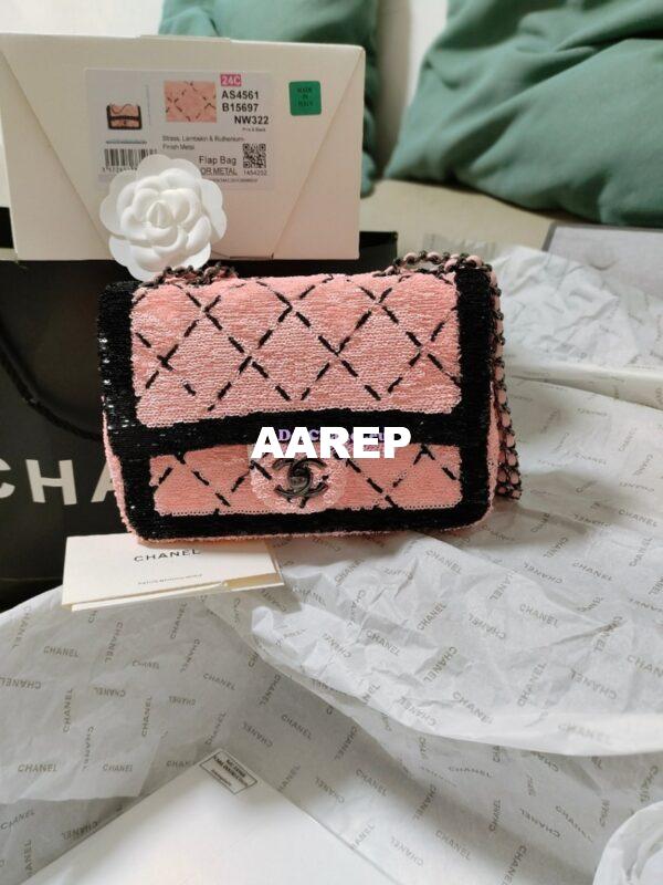 Replica Chanel Small Flap Bag AS4561 Sequins & Black Metal Pink Black Limited Edition 4