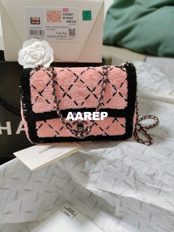 Replica Chanel Small Flap Bag AS4561 Sequins & Black Metal Pink Black Limited Edition 5