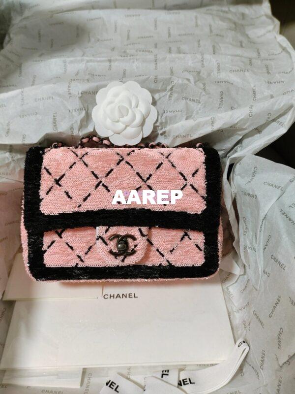 Replica Chanel Small Flap Bag AS4561 Sequins & Black Metal Pink Black Limited Edition 6