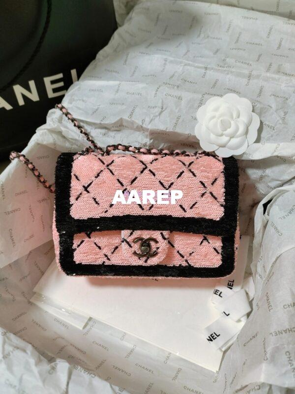 Replica Chanel Small Flap Bag AS4561 Sequins & Black Metal Pink Black Limited Edition 7