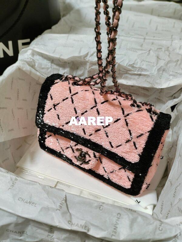 Replica Chanel Small Flap Bag AS4561 Sequins & Black Metal Pink Black Limited Edition 8