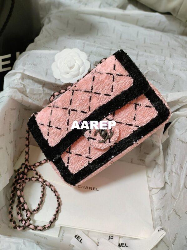 Replica Chanel Small Flap Bag AS4561 Sequins & Black Metal Pink Black Limited Edition 13