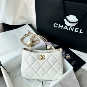 Replica Chanel 24C Small Hobo Bag in Lambskin with Adjustable Pearl Chain AS4859 White 2