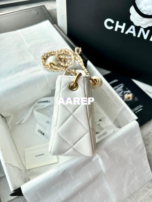 Replica Chanel 24C Small Hobo Bag in Lambskin with Adjustable Pearl Chain AS4859 White 4