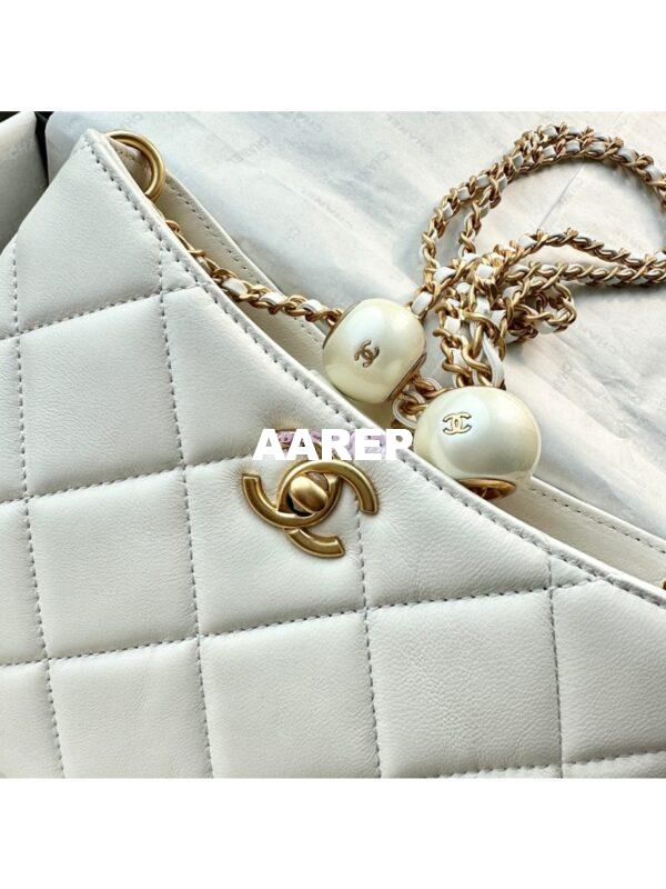 Replica Chanel 24C Small Hobo Bag in Lambskin with Adjustable Pearl Chain AS4859 White 5