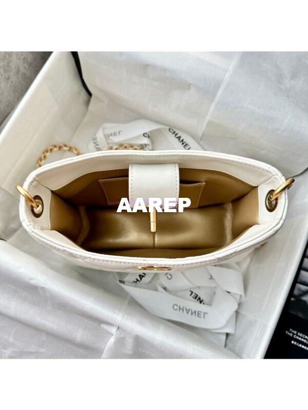 Replica Chanel 24C Small Hobo Bag in Lambskin with Adjustable Pearl Chain AS4859 White 8
