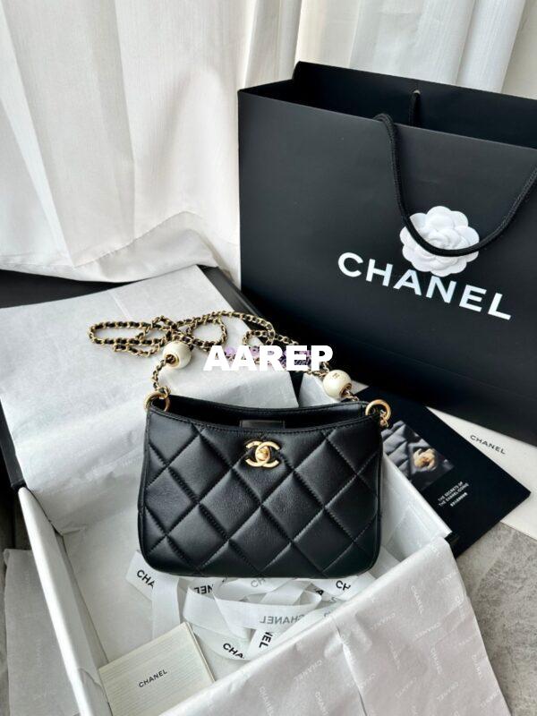 Replica Chanel 24C Small Hobo Bag in Lambskin with Adjustable Pearl Chain AS4859 Black 4