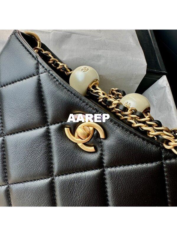 Replica Chanel 24C Small Hobo Bag in Lambskin with Adjustable Pearl Chain AS4859 Black 7