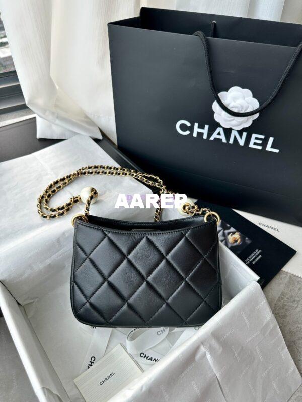 Replica Chanel 24C Small Hobo Bag in Lambskin with Adjustable Pearl Chain AS4859 Black 8