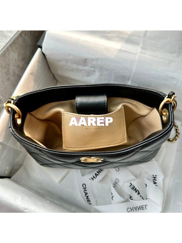 Replica Chanel 24C Small Hobo Bag in Lambskin with Adjustable Pearl Chain AS4859 Black 9